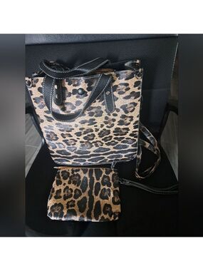 Leopard print crossbody bag purse wristlet pouch brown black removable strap